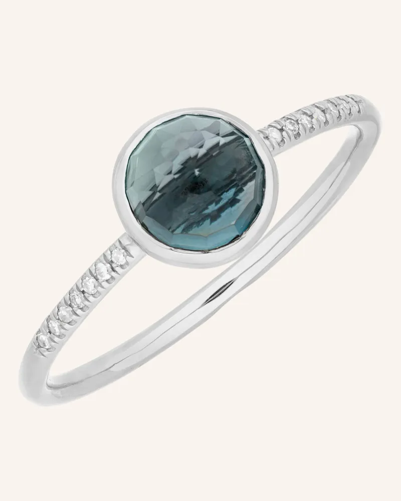 Leaf Ring BLUE TOPAS aus 14 Karat Weißgold mit Diamanten Weissgold