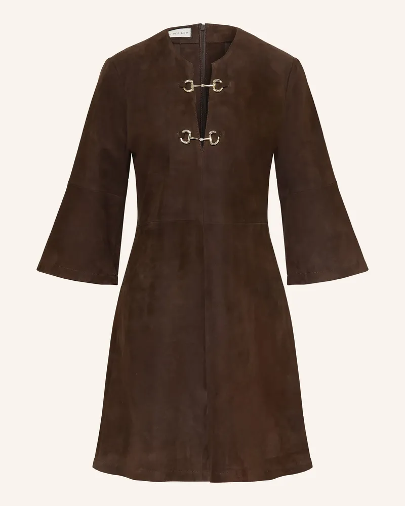 SEM PER LEI Lederkleid Mit 3/4-Arm braun Dunkelbraun