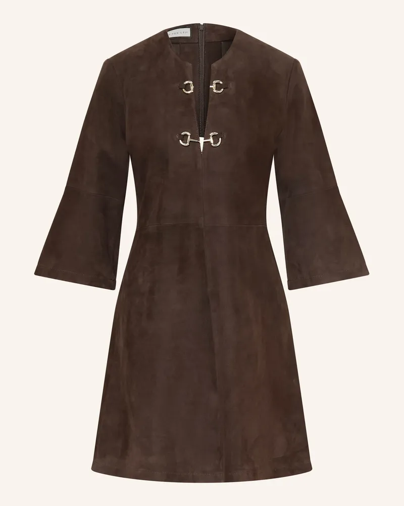 SEM PER LEI Lederkleid Mit 3/4-Arm braun Dunkelbraun