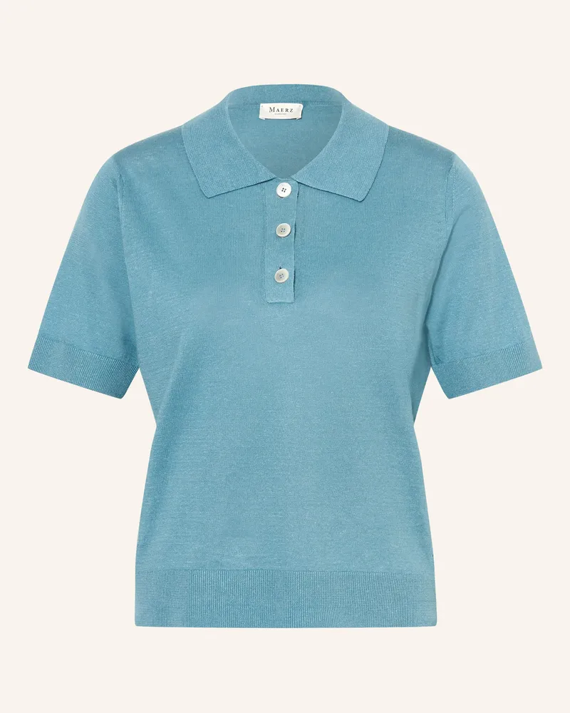 Maerz Strick-Poloshirt mit Leinen Türkis
