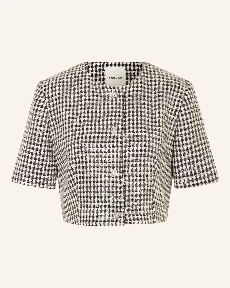 Sandro Kastenjacke aus Tweed mit Pailletten Schwarz