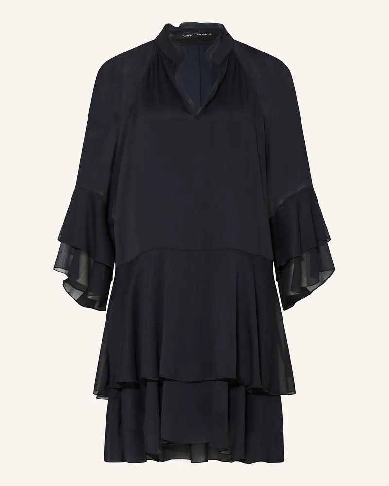 Luisa Cerano Kleid mit Volants Dunkelblau