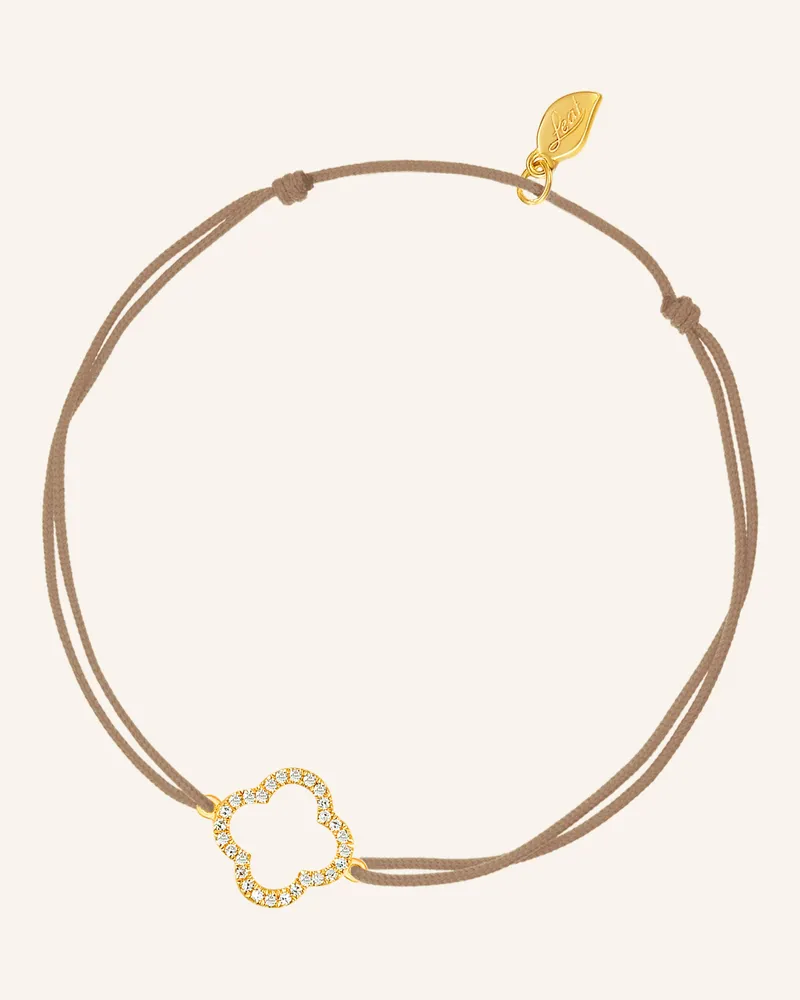 Leaf Freundschaftsarmband CLOVER aus 18 Karat Gelbgold mit Diamanten Beige