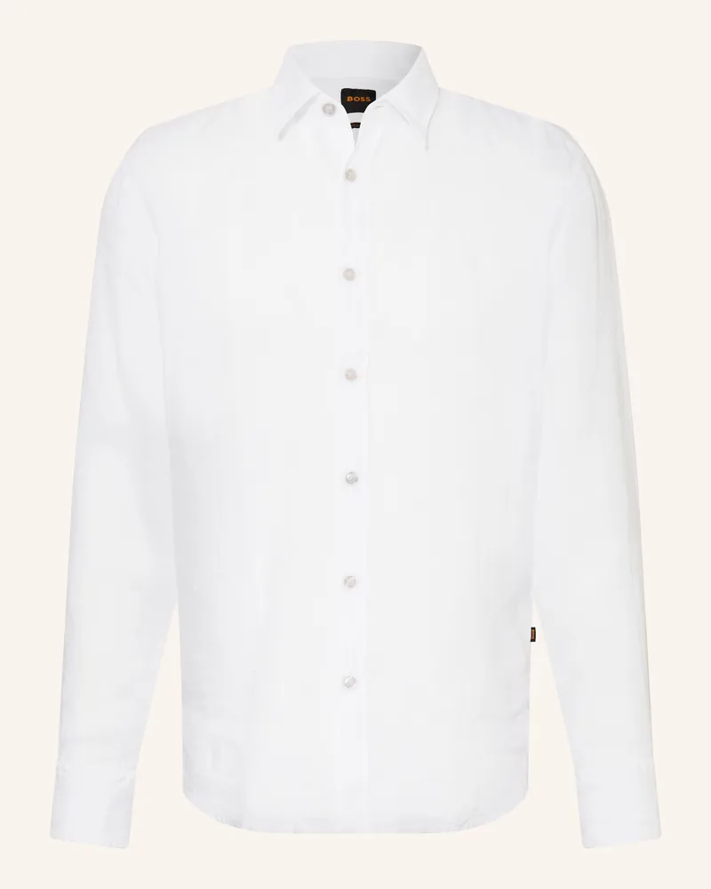 HUGO BOSS Leinenhemd Relegant Regular Fit weiss Weiss