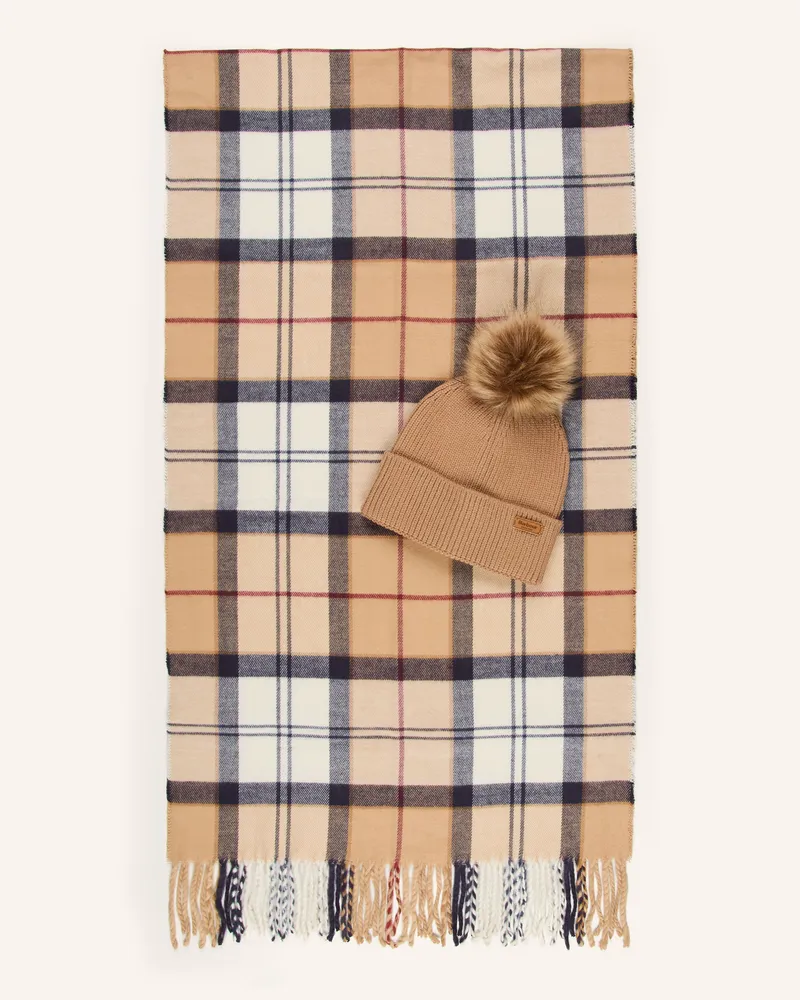 Barbour Set Dover: Schal Und Mütze braun Camel