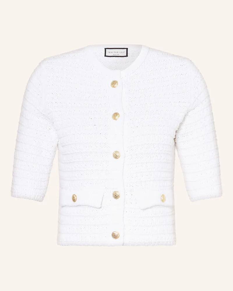 SEM PER LEI Strickjacke mit 3/4-Arm Weiss