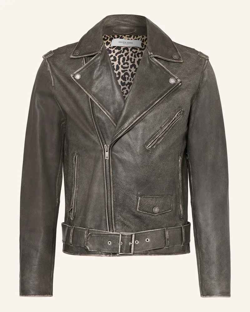 Golden Goose Lederjacke Chiodo Golden schwarz Dunkelbraun