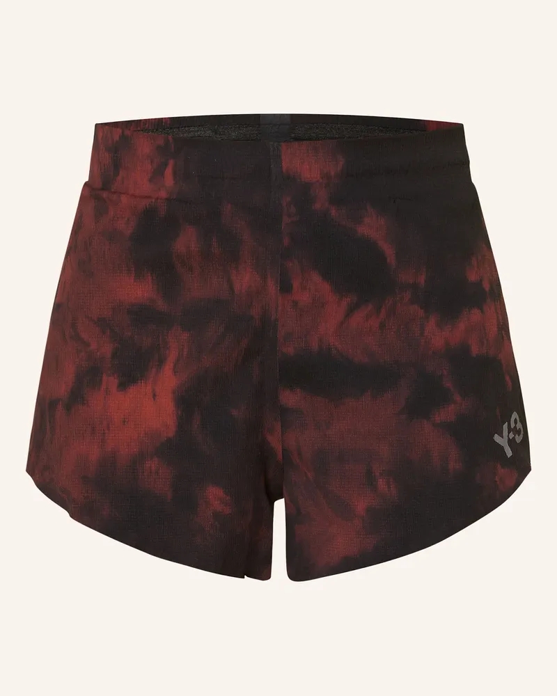 Y-3 2-in-1-Laufshorts Dunkelrot