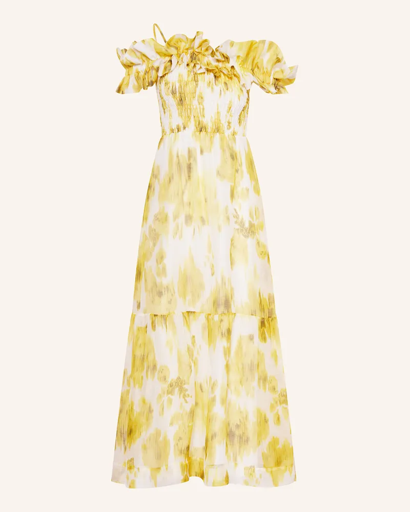 Maryan Mehlhorn Strandkleid Soft Focus Florals Mit Leinen Und Seide gelb Weiss
