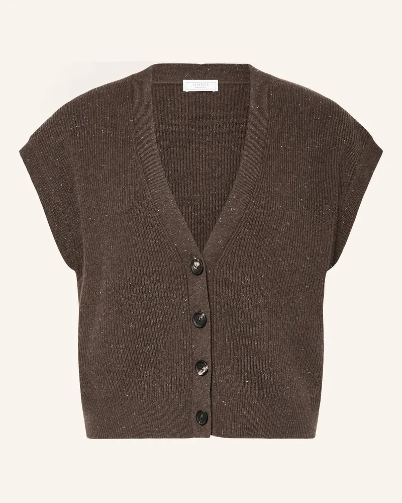 Peserico Strickjacke mit Glitzergarn Dunkelbraun