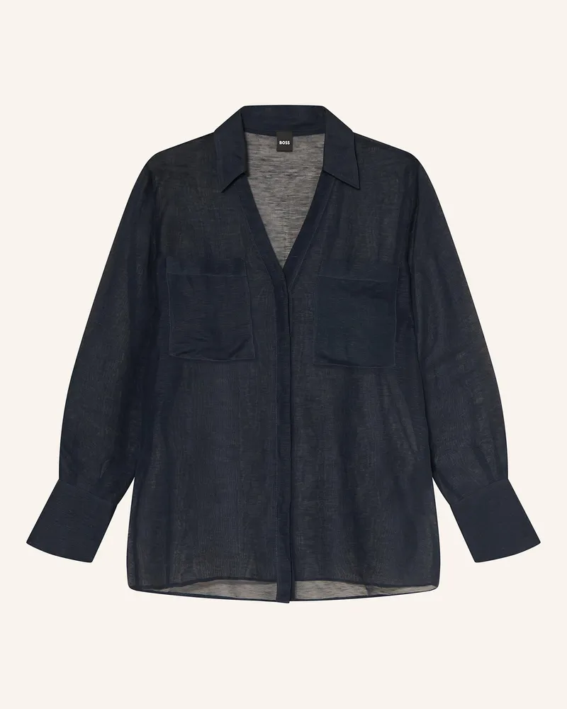 HUGO BOSS Bluse BOSALA mit Leinen Dunkelblau