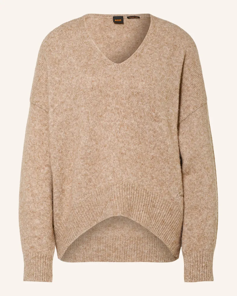 HUGO BOSS Pullover Mit Alpaka braun Camel