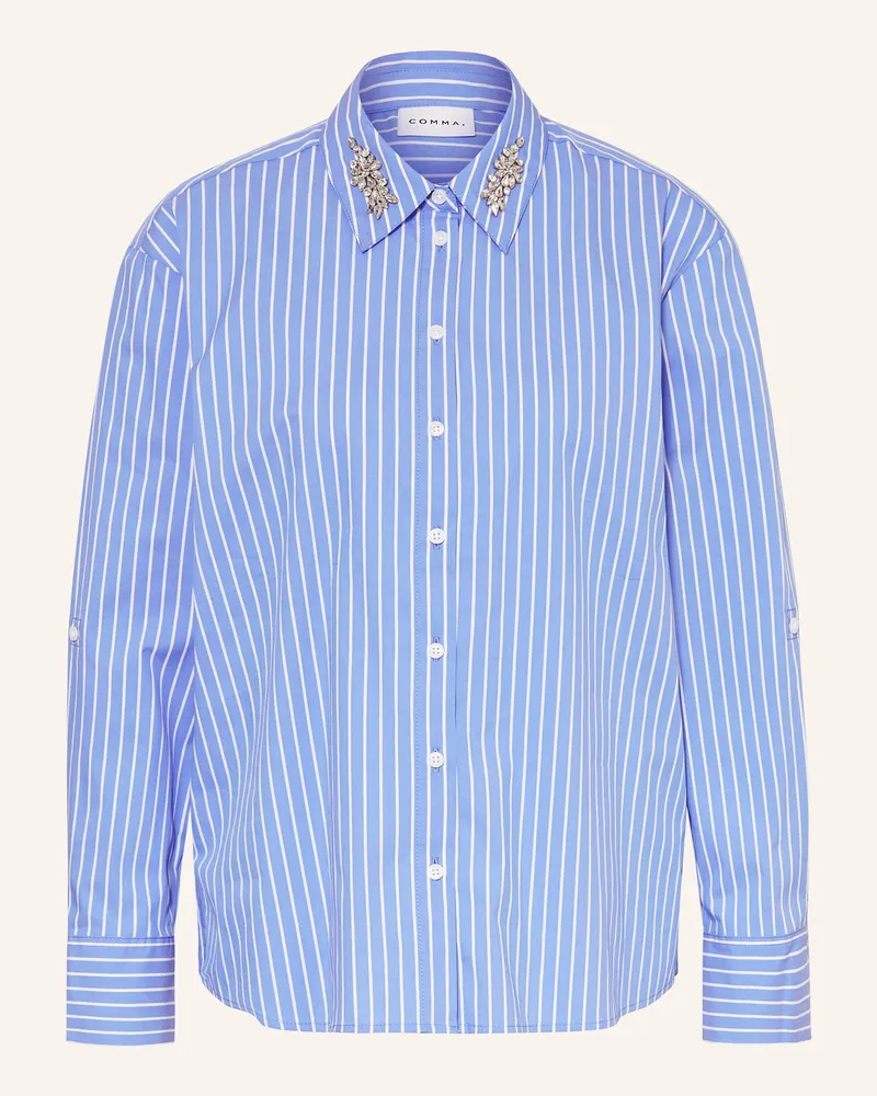 COMMA Hemdbluse Mit Schmucksteinen blau Hellblau