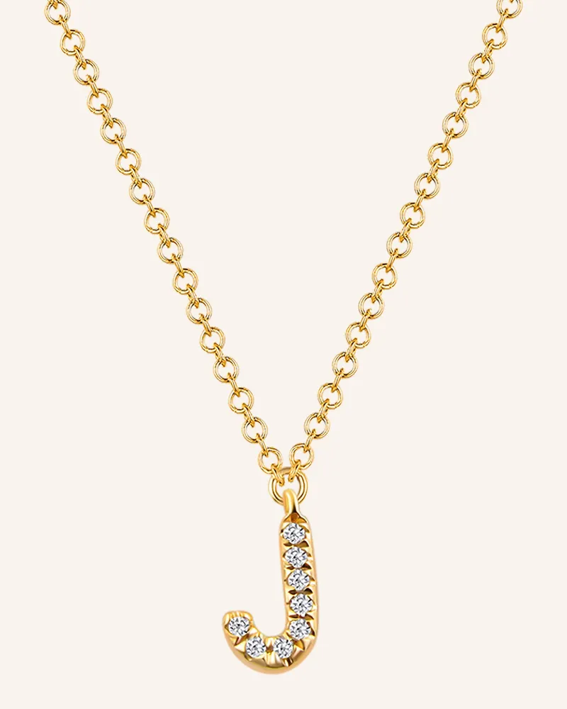 Leaf INITIALIEN Halskette „J“ aus 14 Karat Gelbgold mit Diamanten Gold