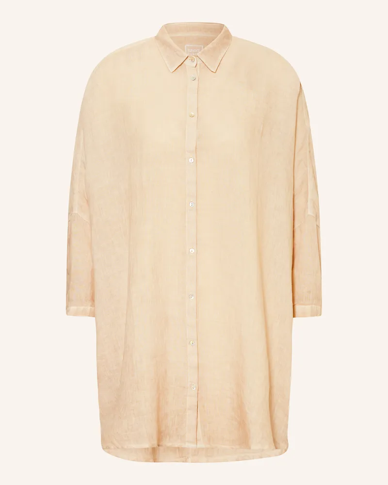 120% Lino Oversized-Hemdbluse aus Leinen mit 3/4-Arm Beige