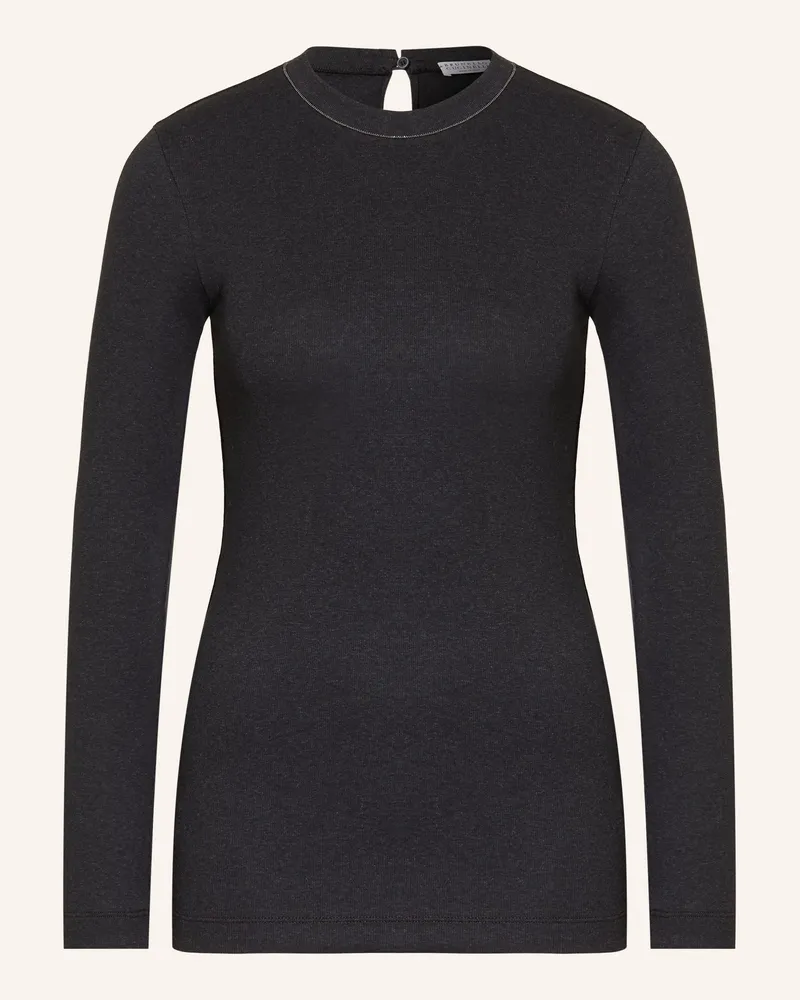 Brunello Cucinelli Longsleeve Mit Schmuckperlen grau Dunkelgrau