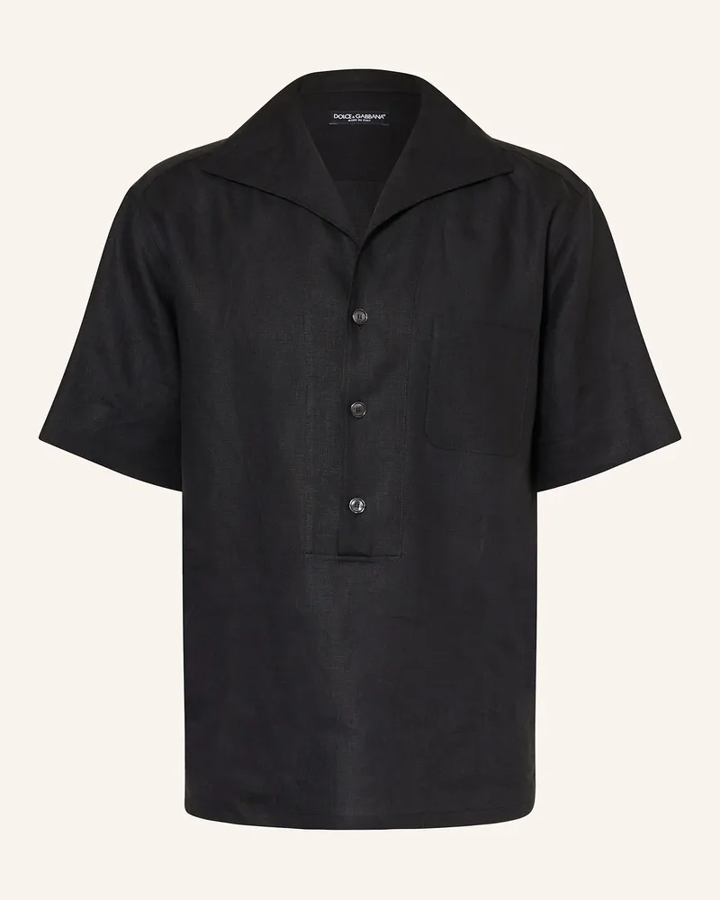 Dolce & Gabbana Kurzarm-Hemd Comfort Fit aus Leinen Schwarz