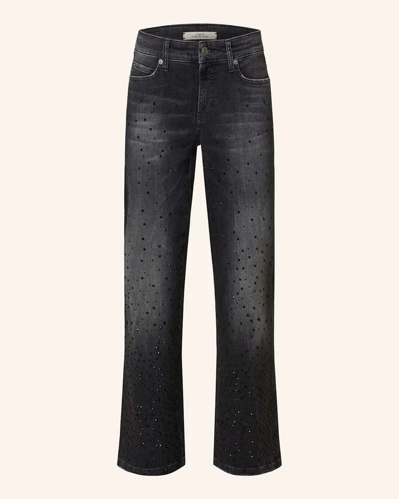 Cambio Bootcut Jeans FRANCESCA mit Schmucksteinen Schwarz