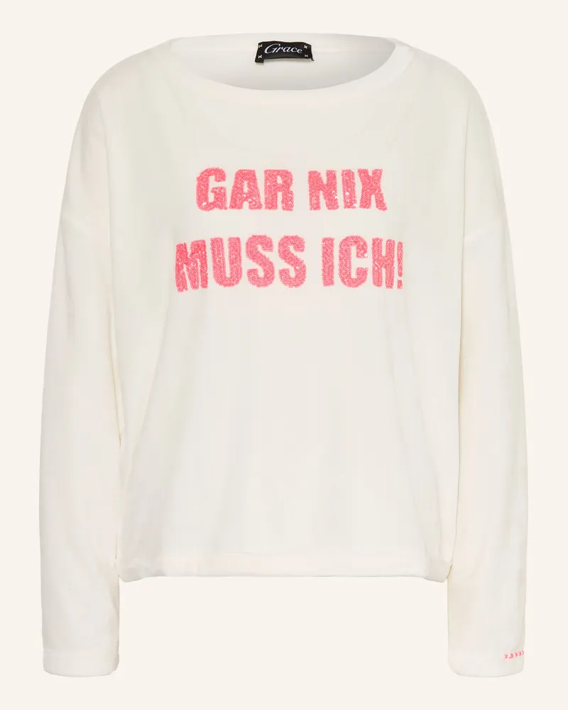 Grace Longsleeve Gar Nix Aus Nicki Mit Pailletten weiss Weiss