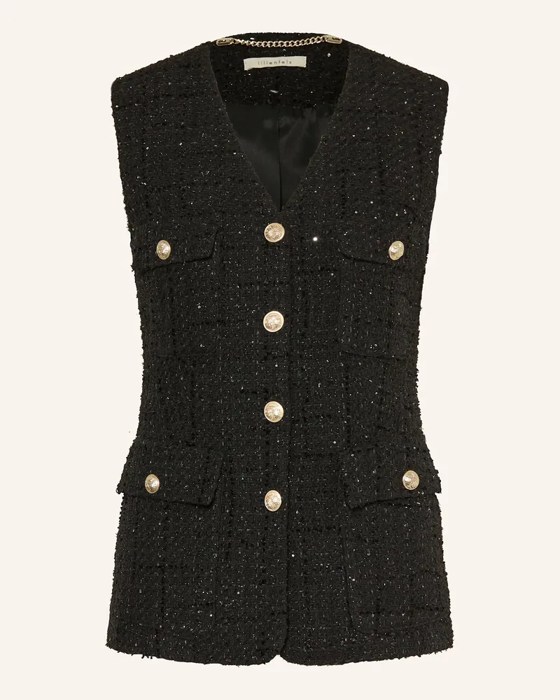 lilienfels Bouclé-Weste Mit Glitzergarn Und Pailletten schwarz Schwarz
