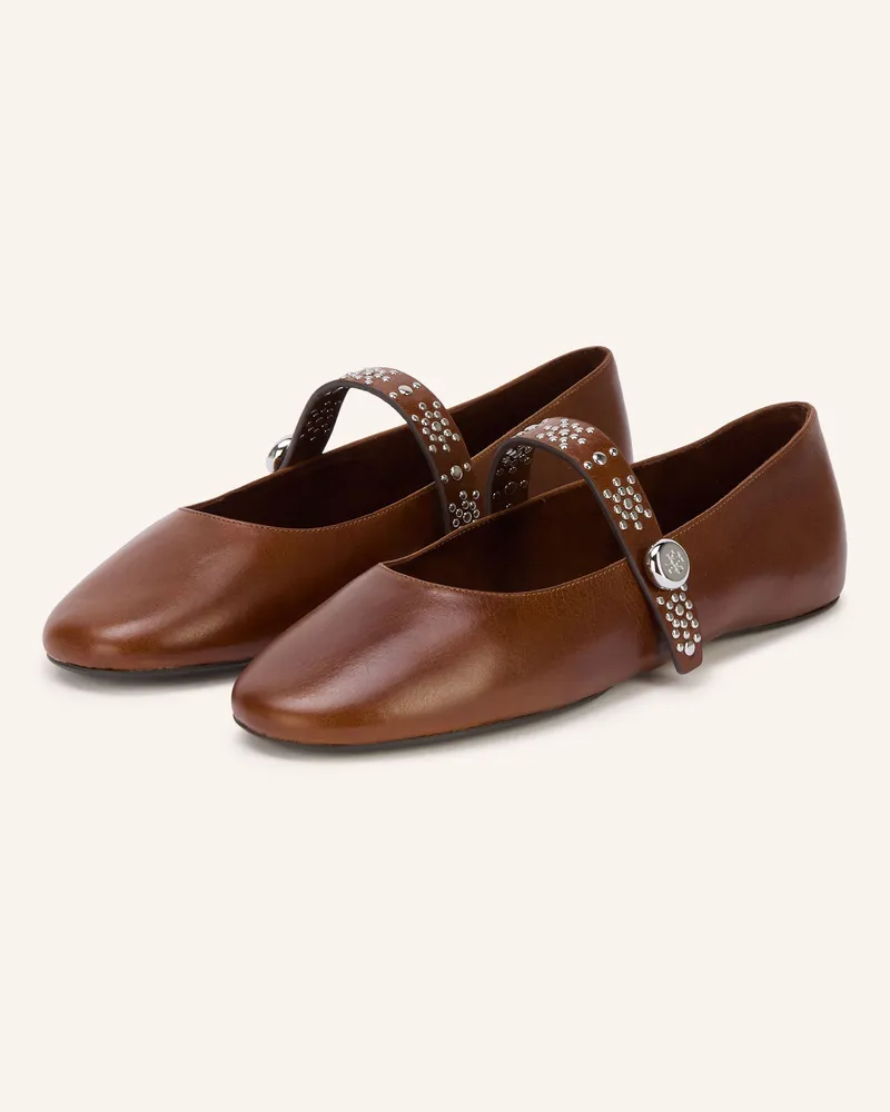 Tory Burch Mary-Jane-Ballerinas Romy Mit Nieten braun Cognac