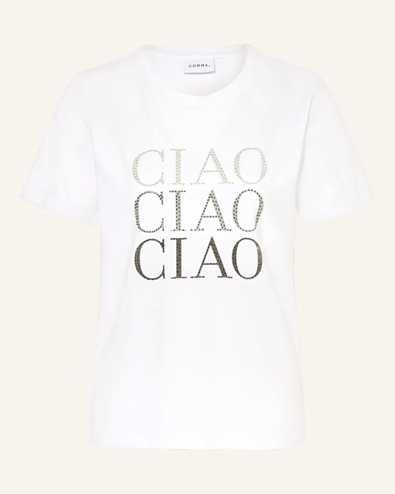 COMMA T-Shirt mit Schmucksteinen Weiss