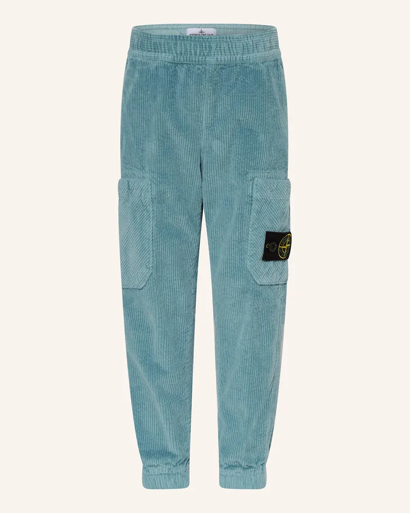 Stone Island Cargohose Regular Tapered Fit aus Cord Hellblau