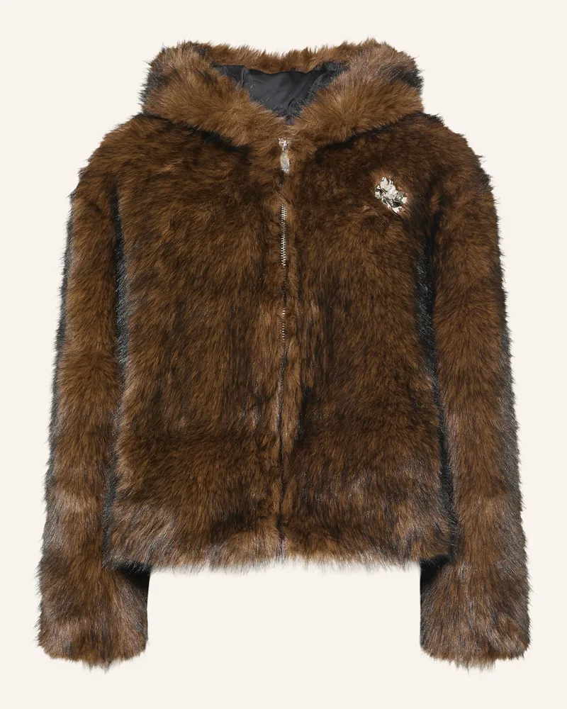 Maje Kunstfell-Jacke Mit Schmucksteinen braun Braun