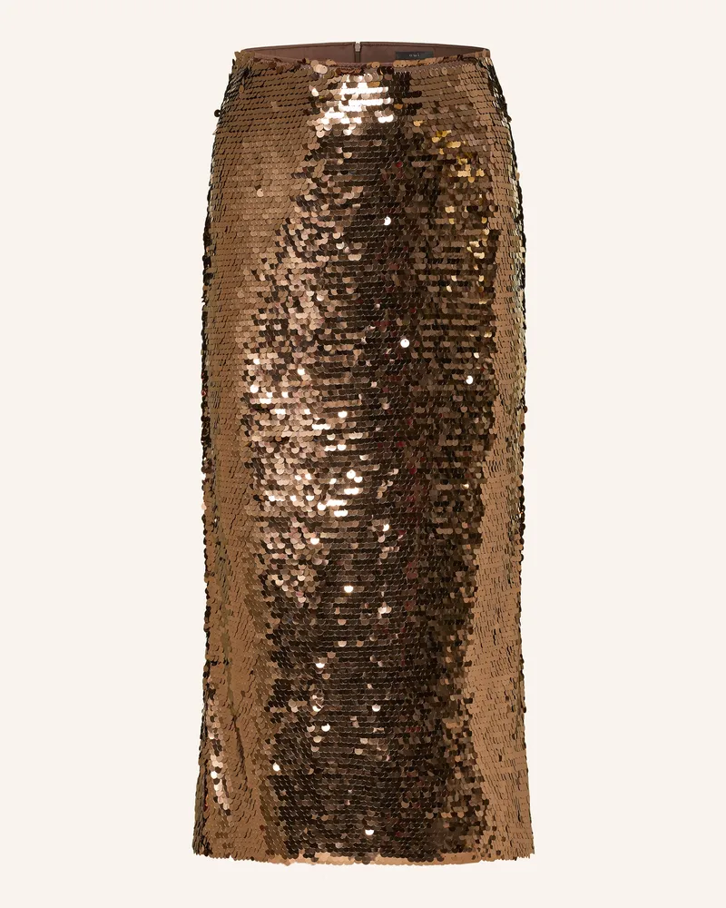 Oui  Rock mit Pailletten Dunkelbraun