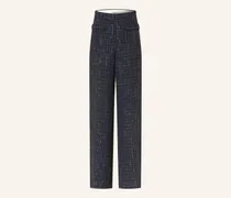 Marlenehose Aus Tweed Mit Glitzergarn Und Pailletten blau