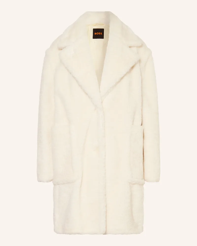 HUGO BOSS Teddyfell-Mantel CATEDY Weiss