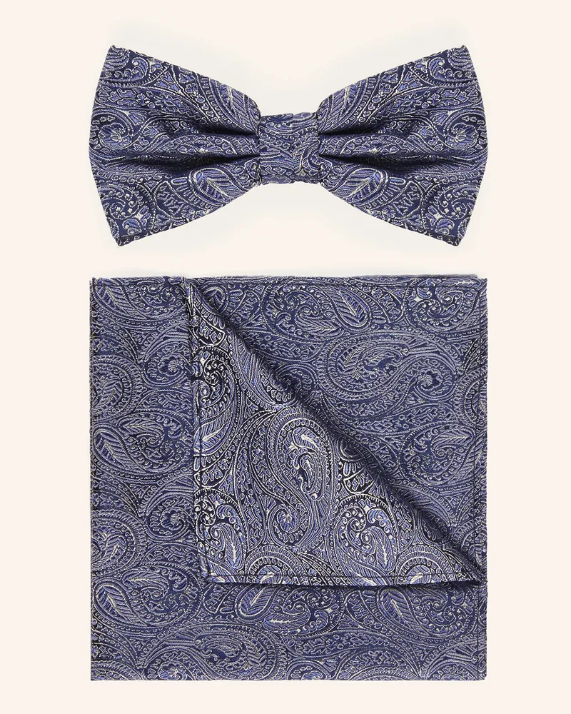 paul Set: Fliege Und Einstecktuch blau Dunkelblau