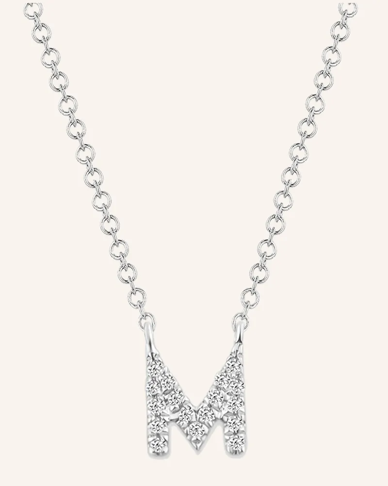 Leaf Initialien Halskette „M“ Aus 14 Karat Weißgold Mit Diamanten silber Weissgold