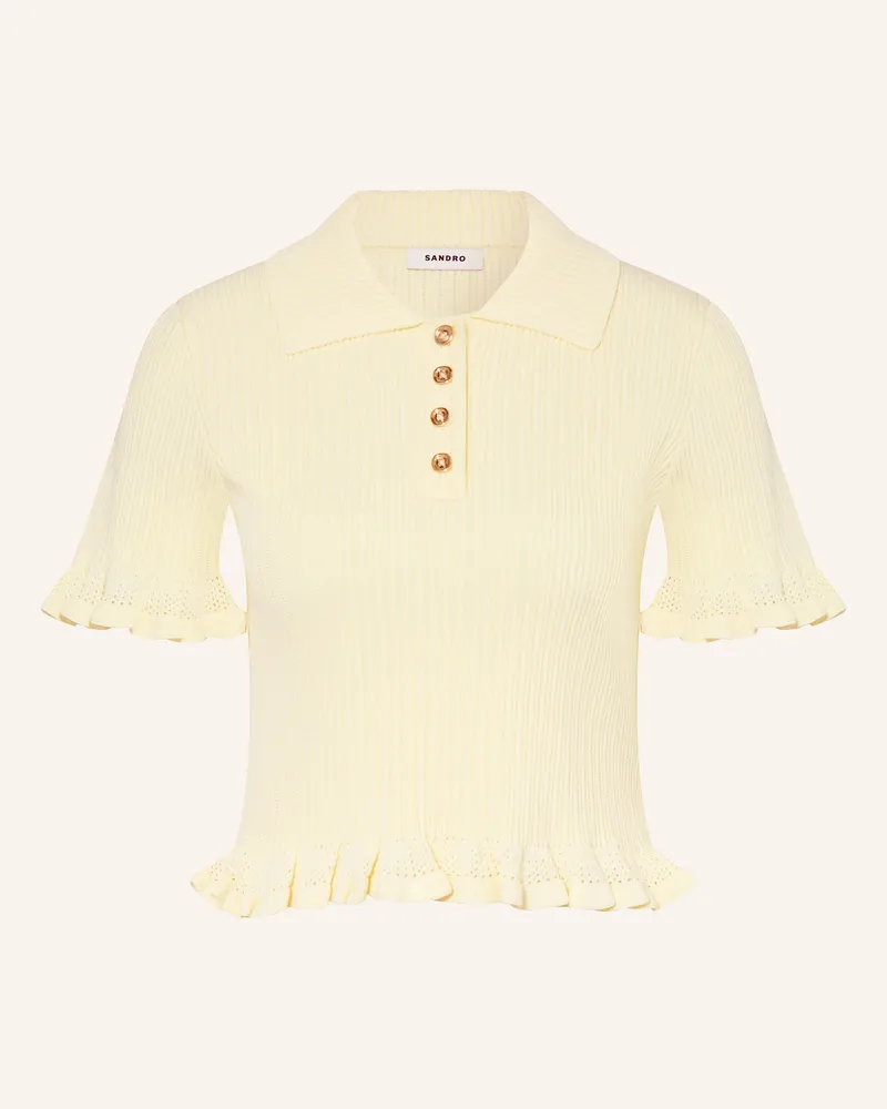 Sandro Strick-Poloshirt mit Volants Hellgelb