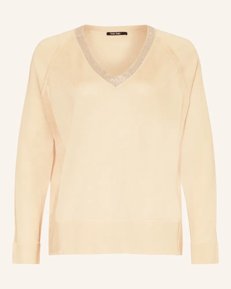 MARC AUREL Pullover mit Schmucksteinen Beige