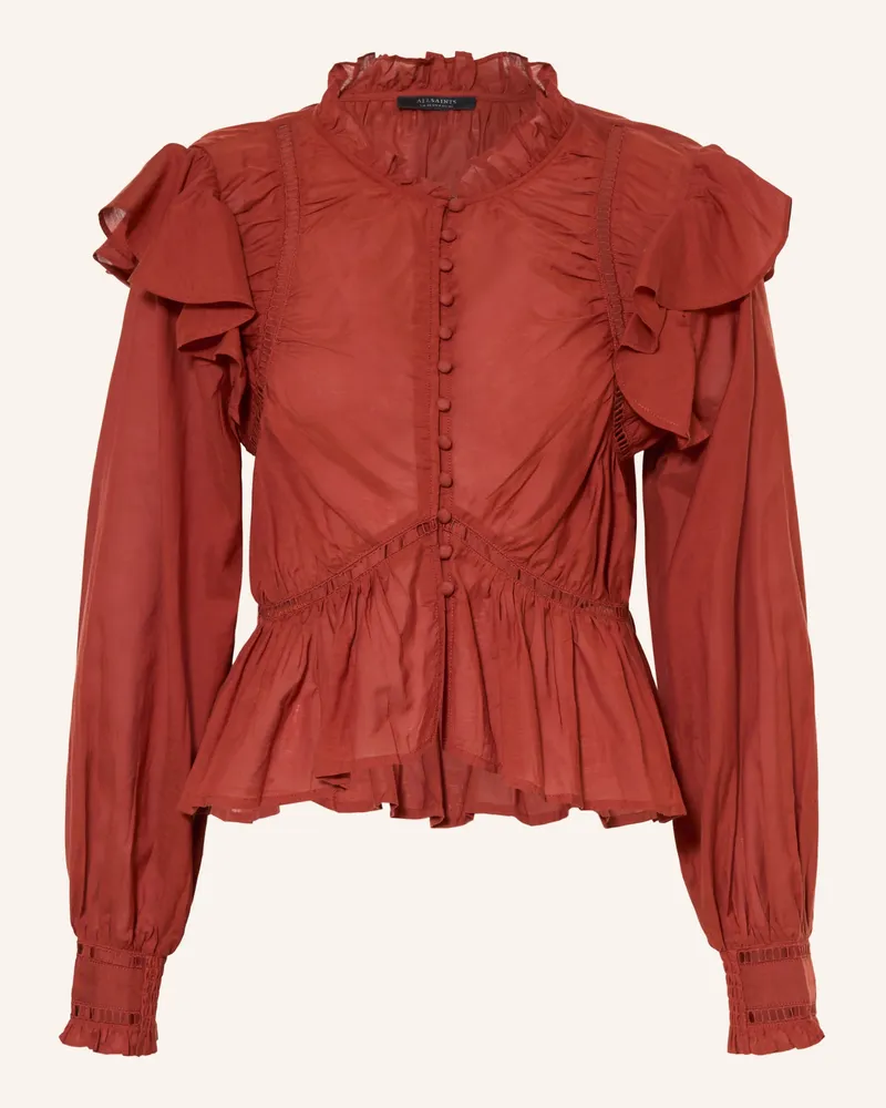 AllSaints Bluse Lima Mit Lochspitze Und Rüschen rot Dunkelrot