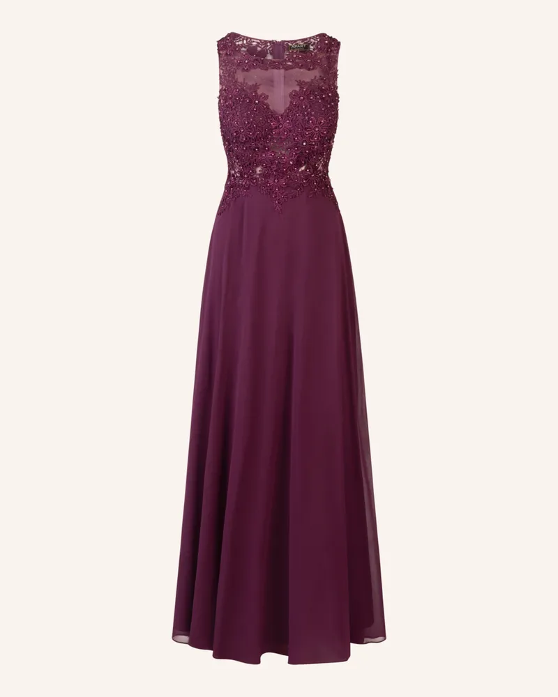 Apart Abendkleid mit Lochspitze und Schmucksteinen Dunkellila