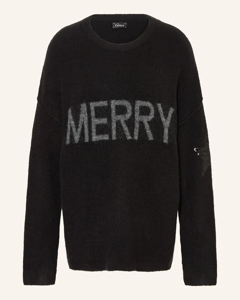 Grace Oversized-Pullover mit Pailletten Schwarz