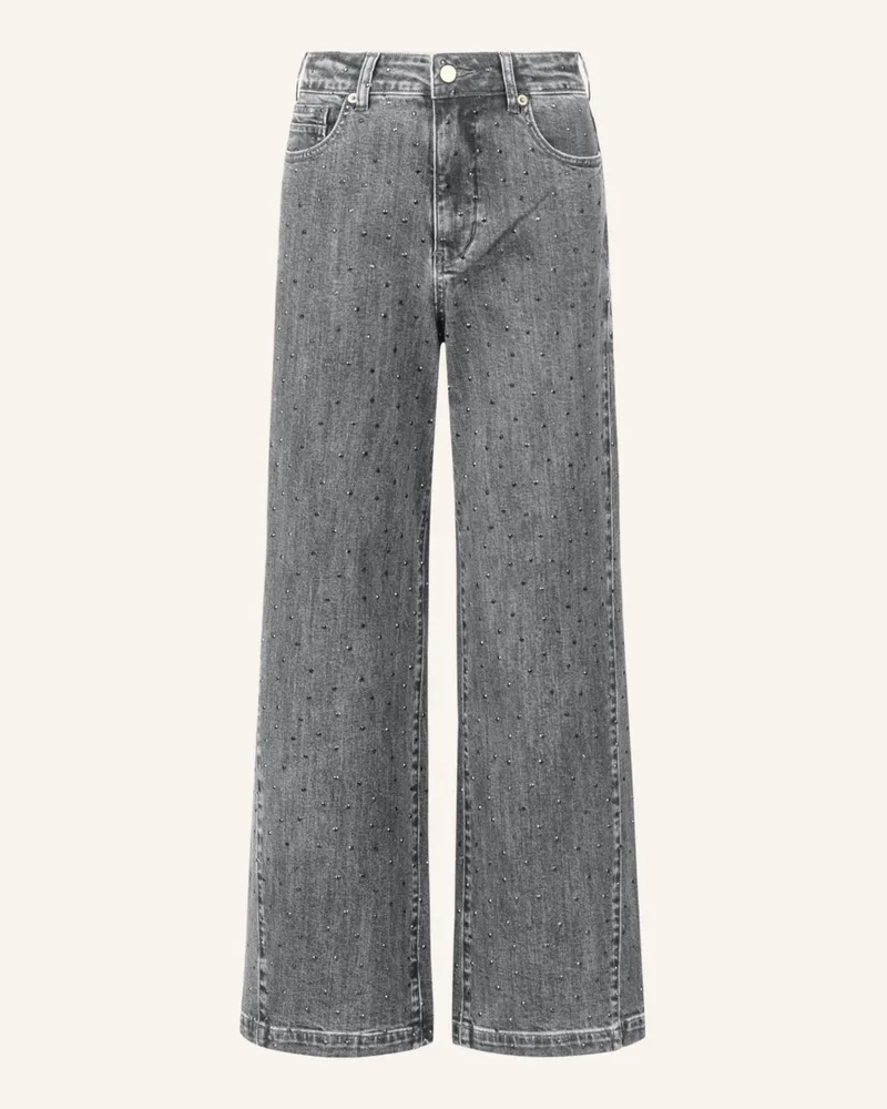 Apart Weite Jeans mit Kristallsteinen Grau