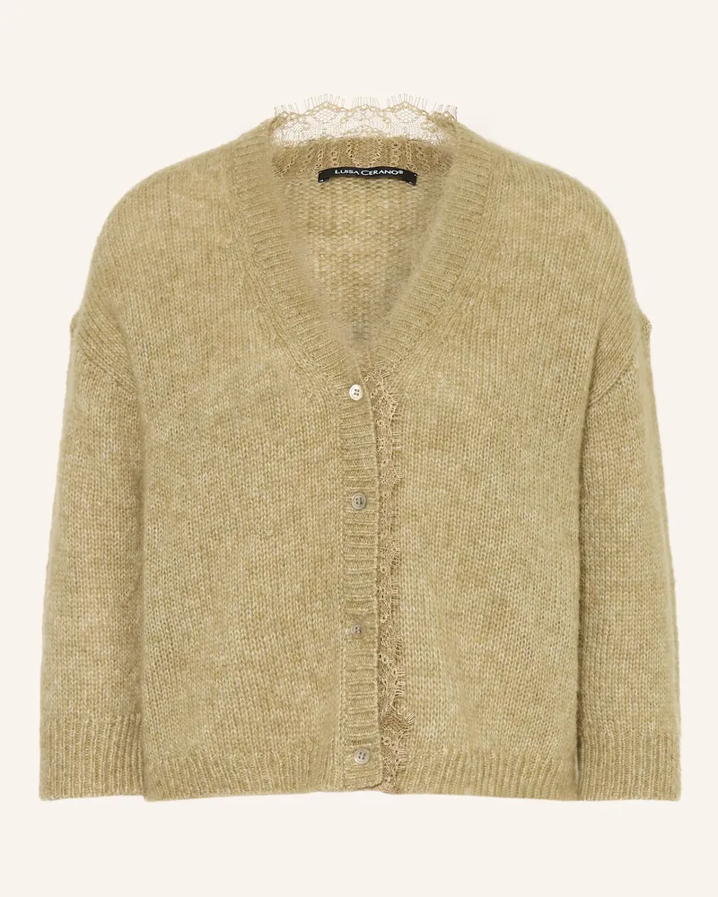 Luisa Cerano Strickjacke Mit Alpaka Und Spitze gruen Oliv