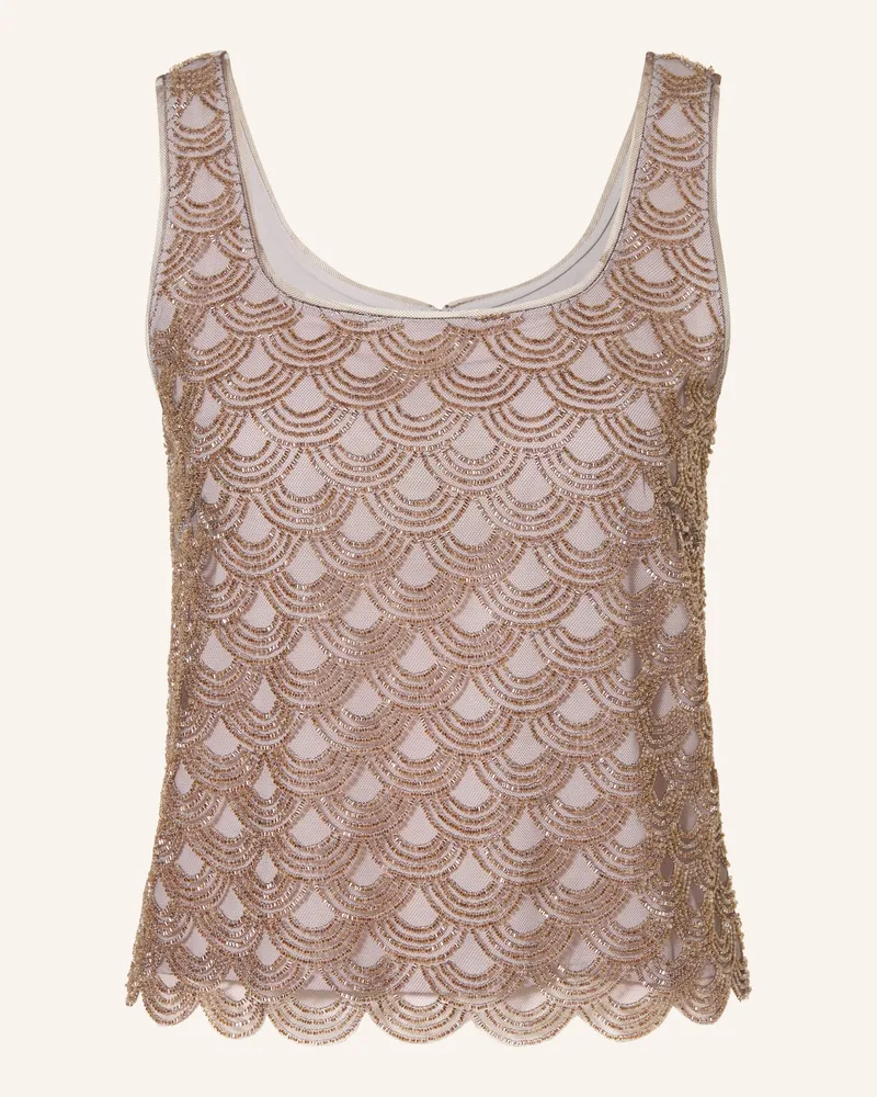 ROTATE Birger Christensen Mesh-Top Mit Schmucksteinen beige Taupe