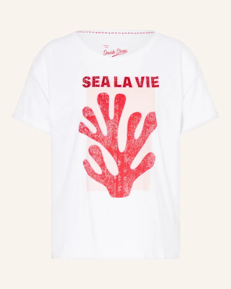 Oui  T-Shirt mit Schmucksteinen Weiss