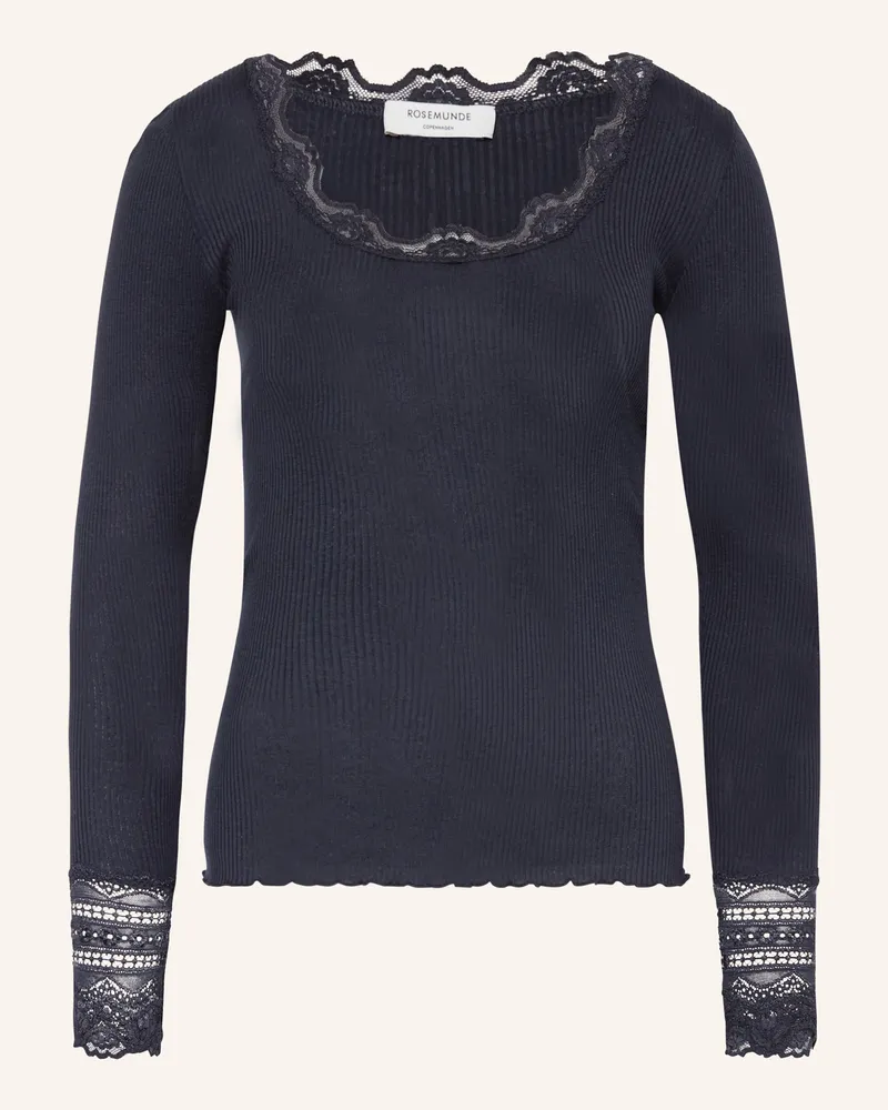 Rosemunde Longsleeve Benita Aus Seide Mit Spitze blau Dunkelblau