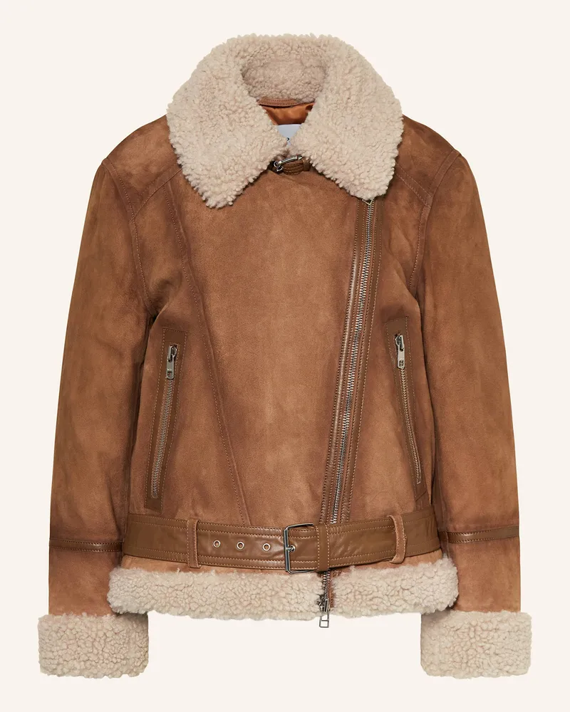 Marc O'Polo Lederjacke mit Teddyfell Braun