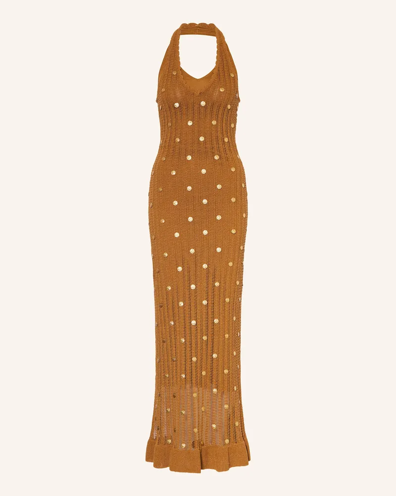 Sandro Strickkleid mit Volants Oliv