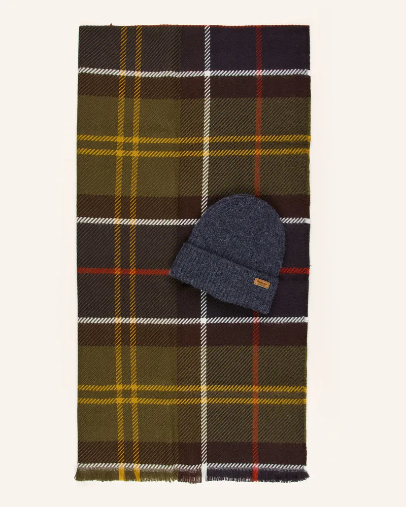 Barbour Set Pendle: Schal Und Mütze gruen Khaki