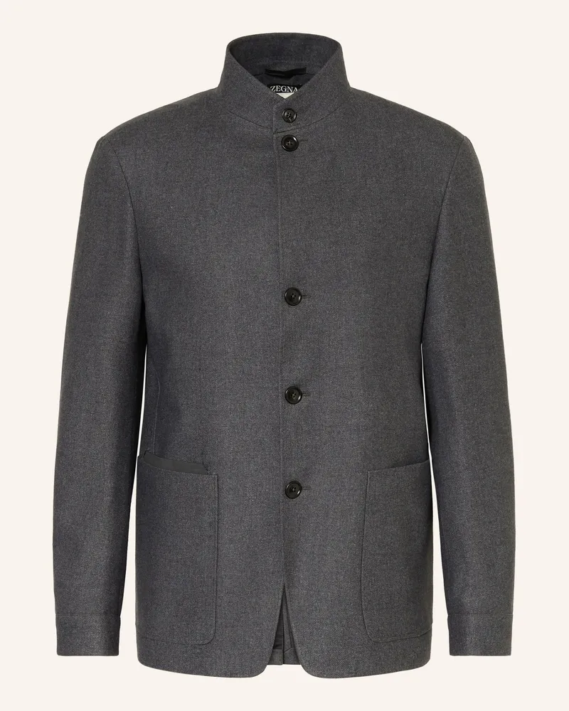 Ermenegildo Zegna Sakko Regular Fit mit Seide Dunkelgrau