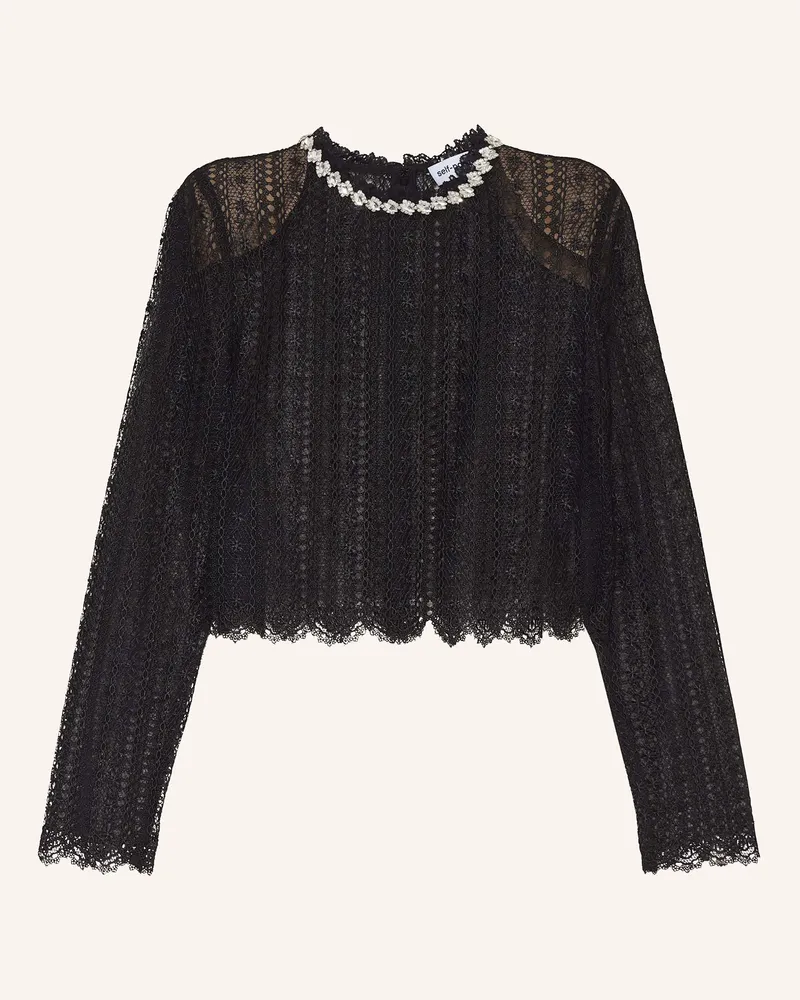 Self-Portrait Longsleeve Aus Lochspitze Mit Schmucksteinen schwarz Schwarz