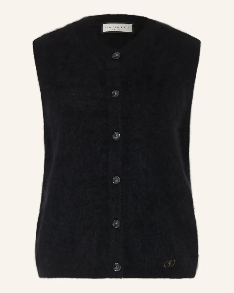 SEM PER LEI Cashmere-Pullover Mit 3/4-Arm schwarz Schwarz