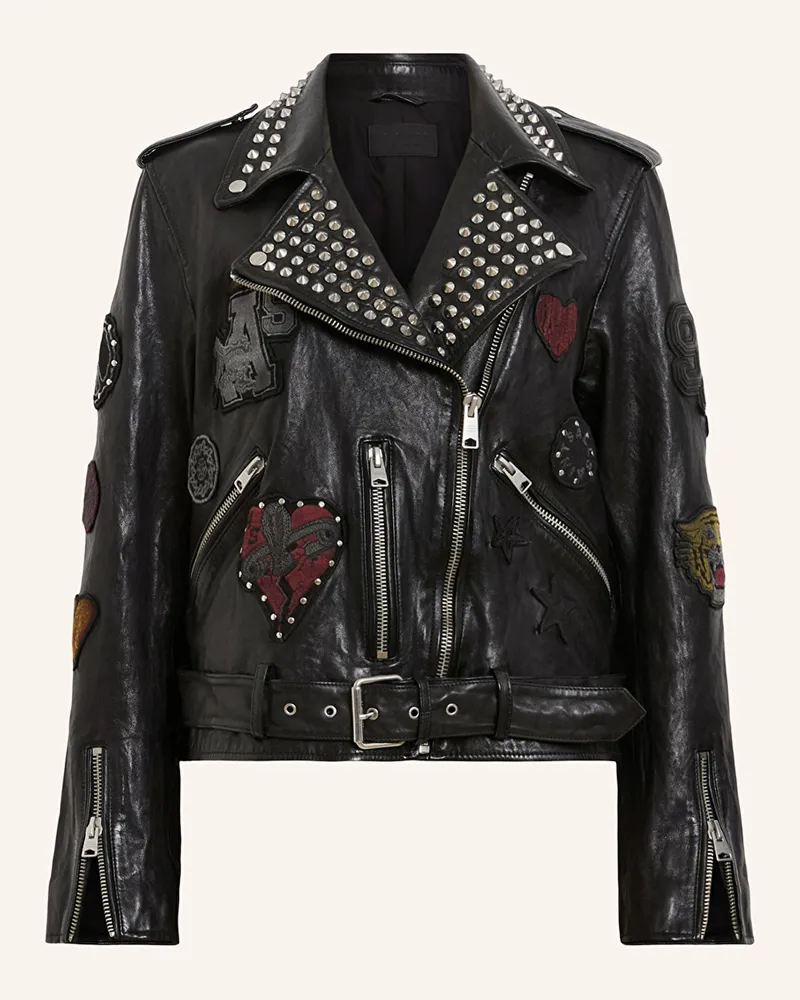 AllSaints Lederjacke COLLEGE mit Nieten Schwarz